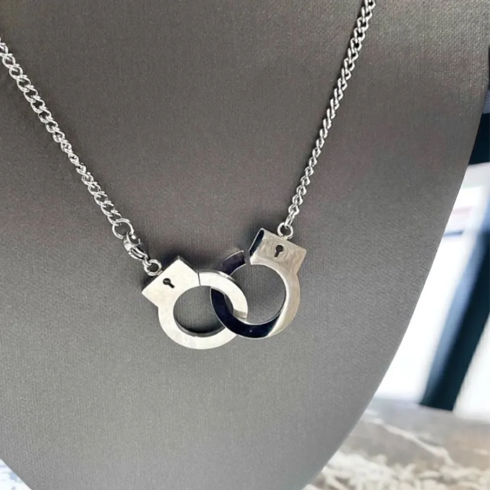 Deluxe Handcuffs Necklace l Stainless Steel l Add on opt. Handcuff Bracelet New